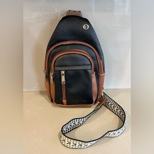 BOSTANTEN Women's Crossbody Leather Sling Bag Black Brown Guitar Strap